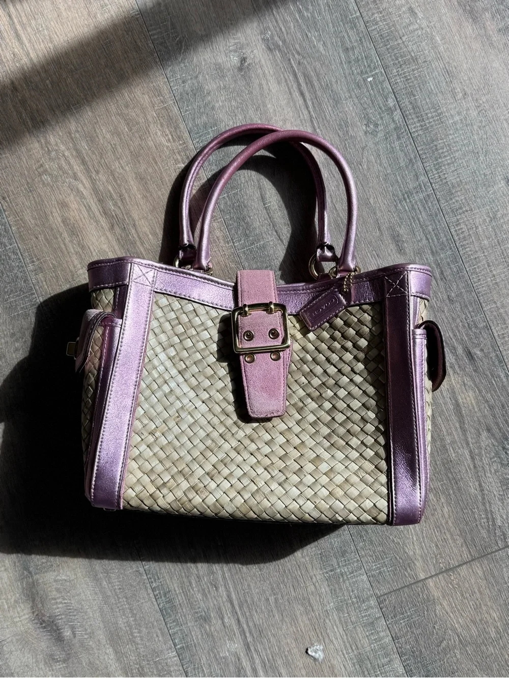 Coach Vintage 2004 Pink Straw Tote Bag - Style 4419